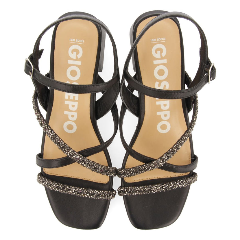 SANDALIAS DE TACÓN NEGRAS CON TIRAS CON DETALLES DE PEDRERÍA PARA MUJER NISCEMI