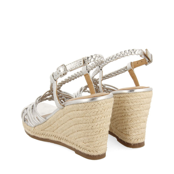 SILVER LEATHER SANDALS WITH STRAPS AND HIGH JUTE WEDGE FOR WOMEN GLIDE