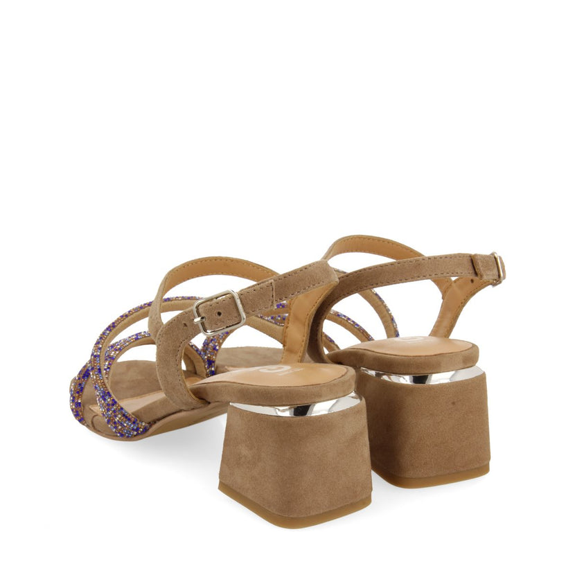SANDALIAS TAUPE DE TACÓN CON TIRAS CON PEDRERÍA PARA MUJER CAKOVEC
