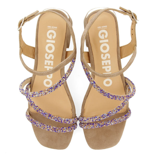 SANDALIAS TAUPE DE TACÓN CON TIRAS CON PEDRERÍA PARA MUJER CAKOVEC