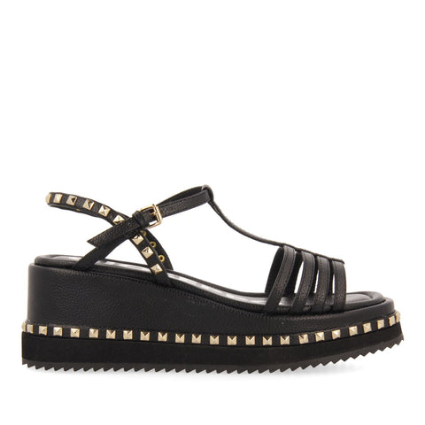 SANDALIAS NEGRAS DE PLATAFORMA CON DETALLE DE TACHUELAS PARA MUJER KLANKEK
