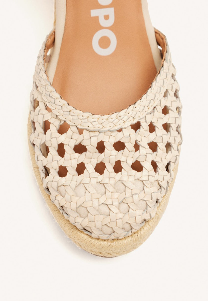 ESPADRILLAS OFF-WHITE IN PELLE INTRECCIATA CON ZEPPA ALTA IN IUTA PER DONNA SERIGNAN