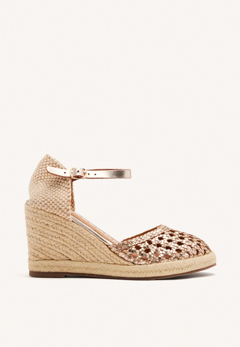 ESPADRILLAS COLORE PLATINO IN PELLE INTRECCIATA CON ZEPPA ALTA IN IUTA PER DONNA SERIGNAN