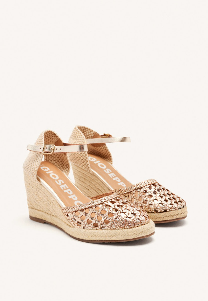 ESPADRILLAS COLORE PLATINO IN PELLE INTRECCIATA CON ZEPPA ALTA IN IUTA PER DONNA SERIGNAN