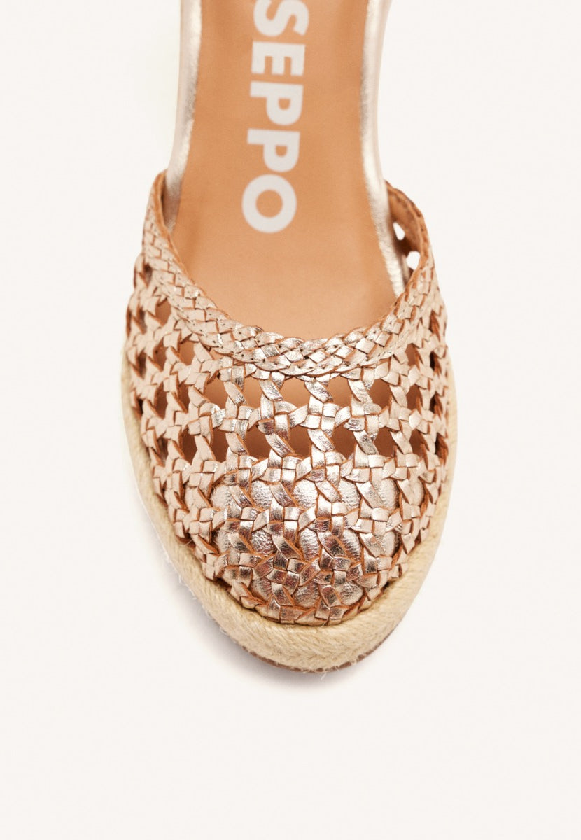 ESPADRILLAS COLORE PLATINO IN PELLE INTRECCIATA CON ZEPPA ALTA IN IUTA PER DONNA SERIGNAN