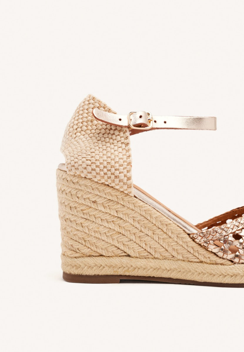 ESPADRILLAS COLORE PLATINO IN PELLE INTRECCIATA CON ZEPPA ALTA IN IUTA PER DONNA SERIGNAN