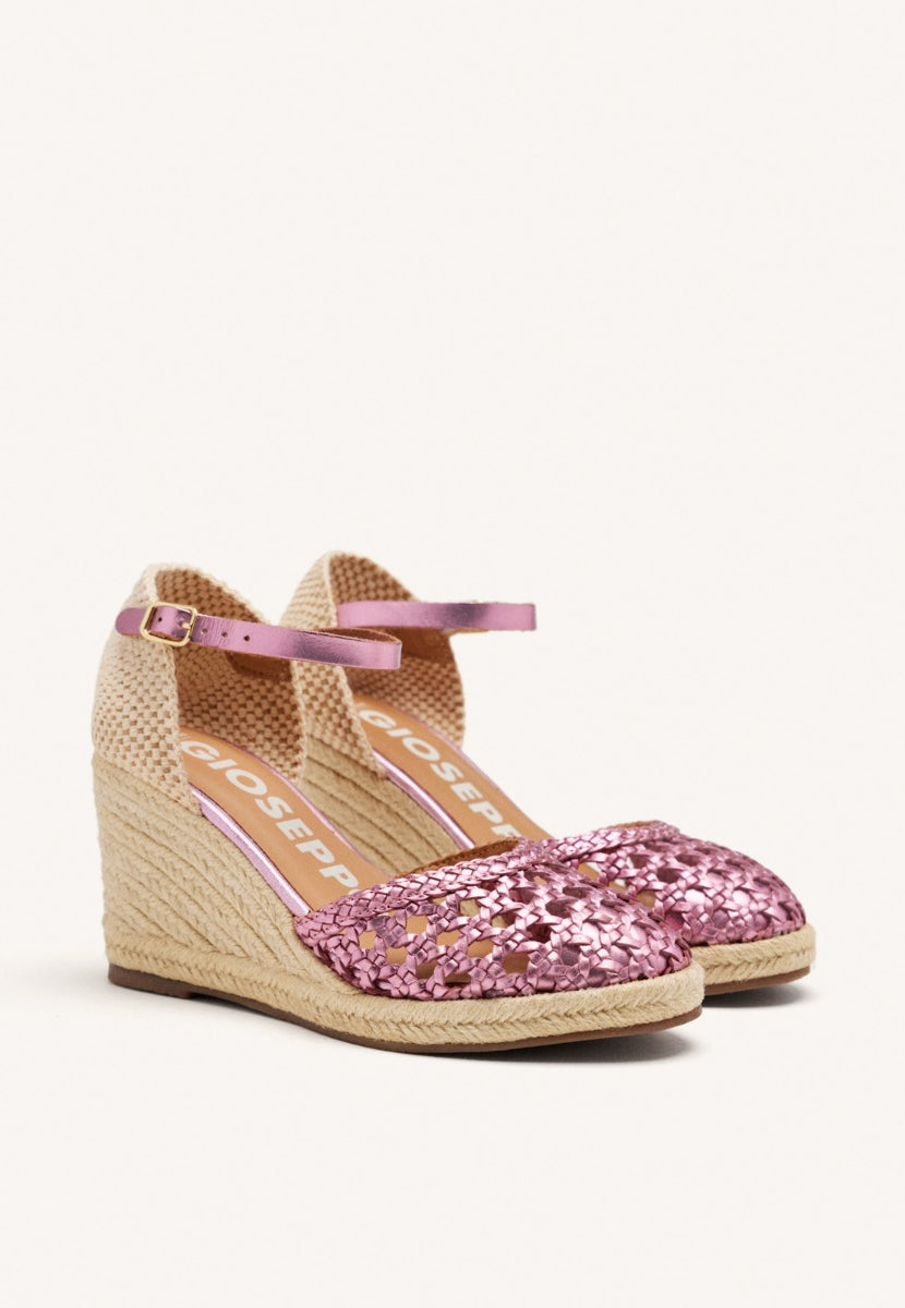 SCARPE ROSA IN PELLE INTRECCIATA CON ZEPPA ALTA IN IUTA PER DONNA SERIGNAN
