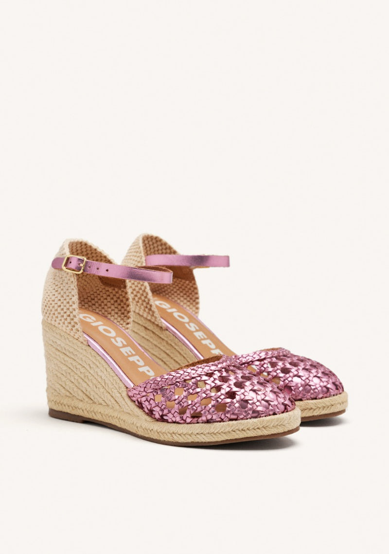 ESPADRILLES ROSES EN CUIR TRESSÉ AVEC TALON COMPENSÉ EN CORDE POUR FEMME SERIGNAN