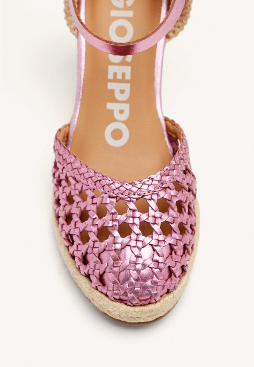 SCARPE ROSA IN PELLE INTRECCIATA CON ZEPPA ALTA IN IUTA PER DONNA SERIGNAN