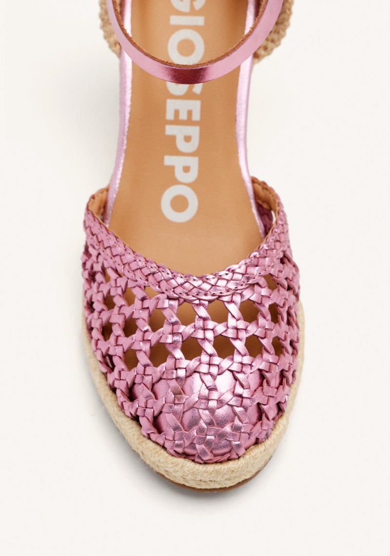 ESPADRILLES ROSES EN CUIR TRESSÉ AVEC TALON COMPENSÉ EN CORDE POUR FEMME SERIGNAN