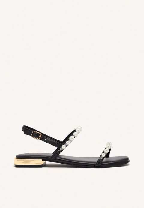 SANDALI IN PELLE NERA CON PERLE PER DONNA ZERQAN