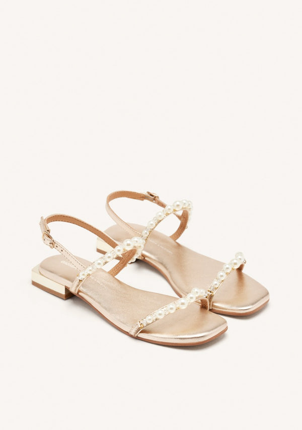 SANDALIAS COLOR PLATINO DE PIEL CON PERLAS PARA MUJER ZERQAN
