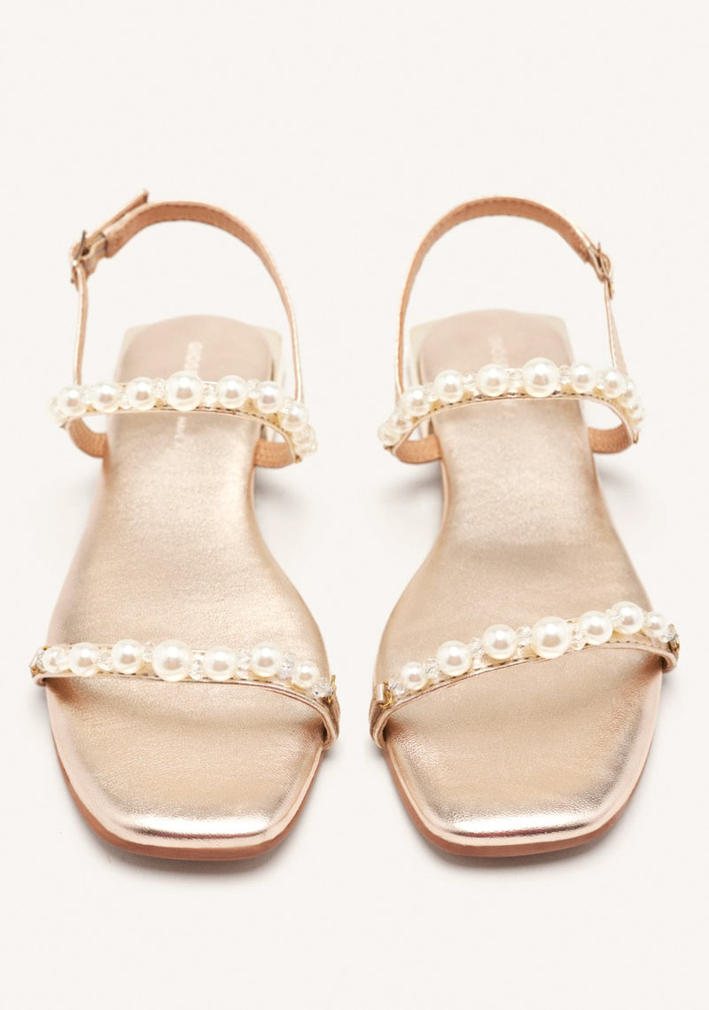 SANDALIAS COLOR PLATINO DE PIEL CON PERLAS PARA MUJER ZERQAN
