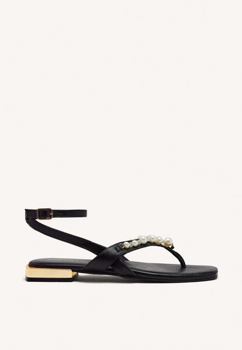 SANDALI DA DONNA IN PELLE NERA CON PERLE SUMPTER