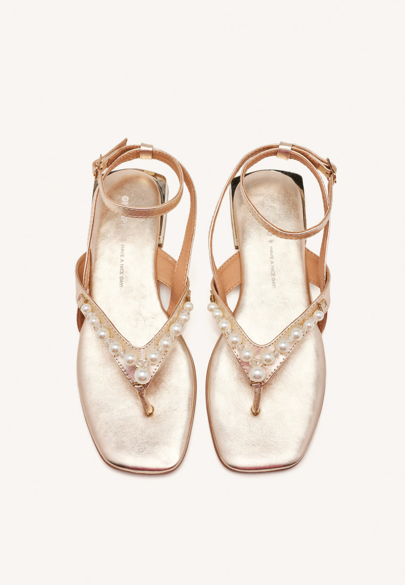 SANDALI DA DONNA IN PELLE PLATINO CON PERLE SUMPTER