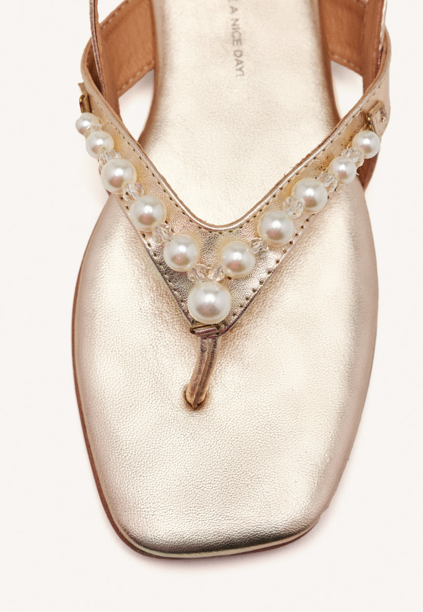 SANDALI DA DONNA IN PELLE PLATINO CON PERLE SUMPTER