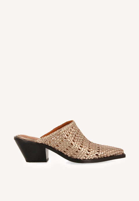 METALLIC CLOGS WITH BRAIDED MULES STYLE HEEL IN LEATHER COPENHAGEN