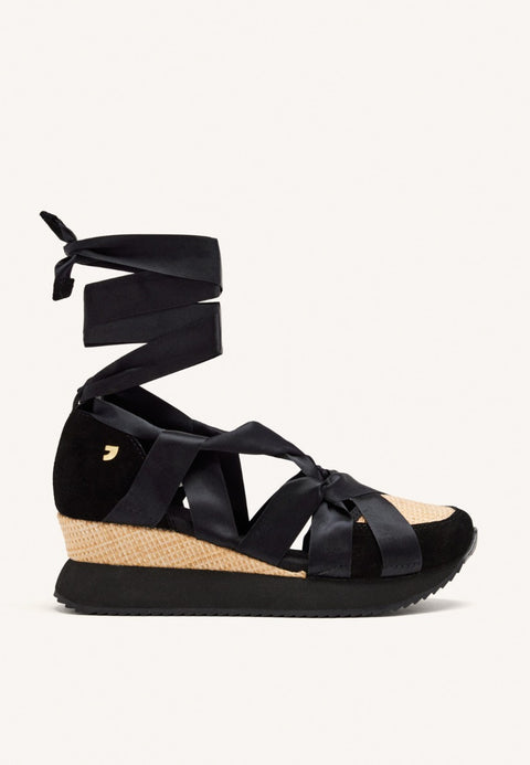 OPEN LEATHER WEDGE RAFFIA SNEAKERS CORNVILLE