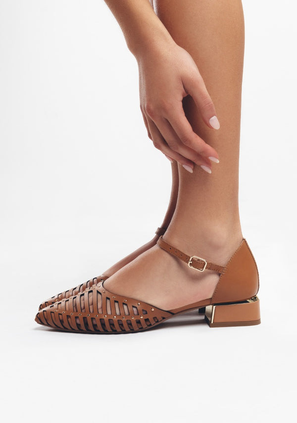 LEATHER HEEL STRAPPY BALLET FLATS FLETCHER