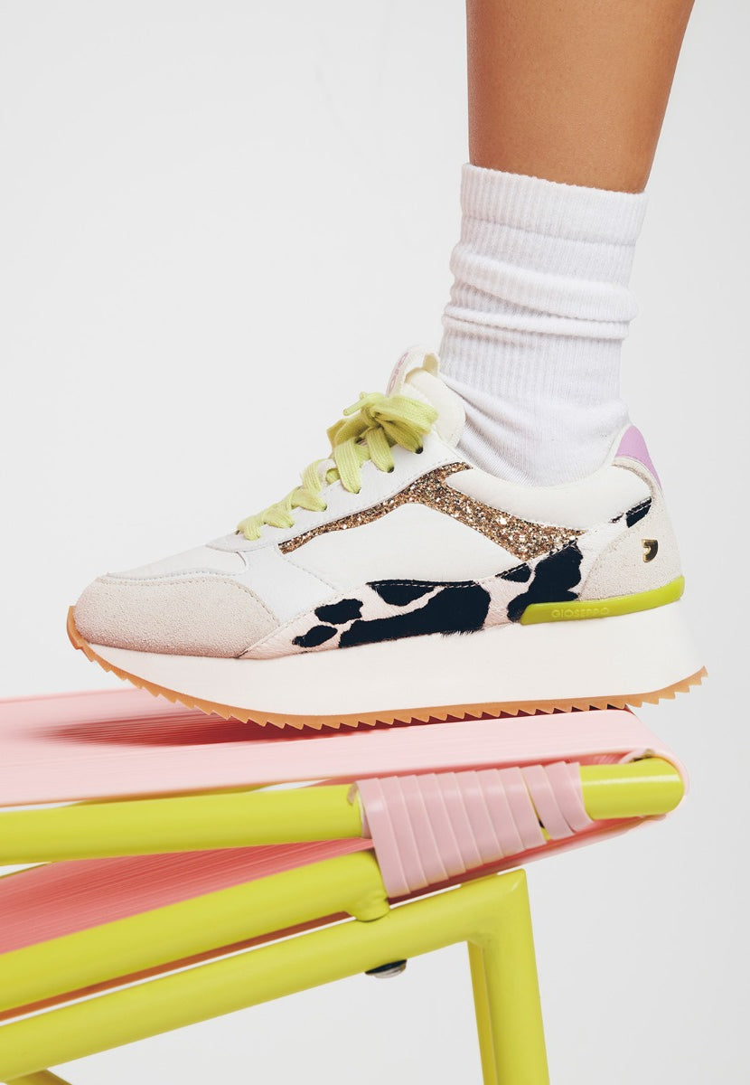 SNEAKERS CON PLATEAU PELLE STAMPA MUCCA BOWDOIN