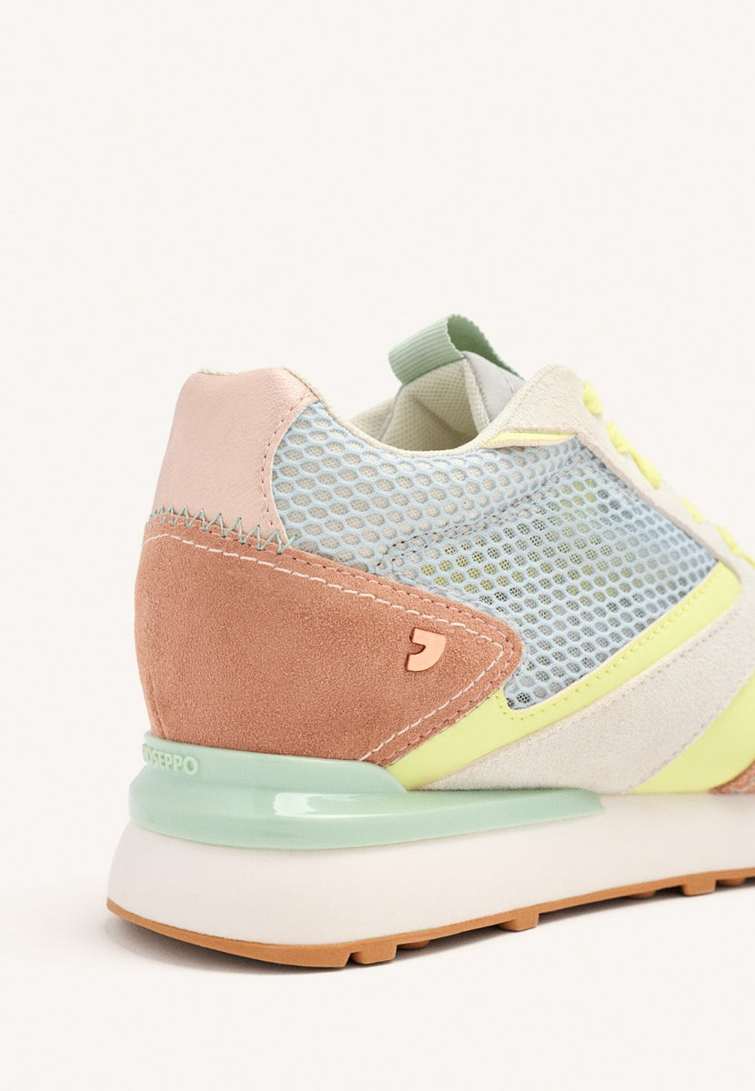 LEATHER AND MESH WEDGE SNEAKERS LARRABEE