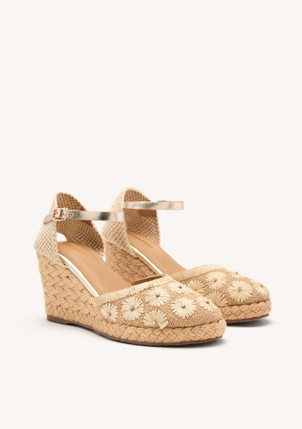 ESPADRILLAS PELLE RICAMATA E ZEPPA IN RAFIA BENNETT