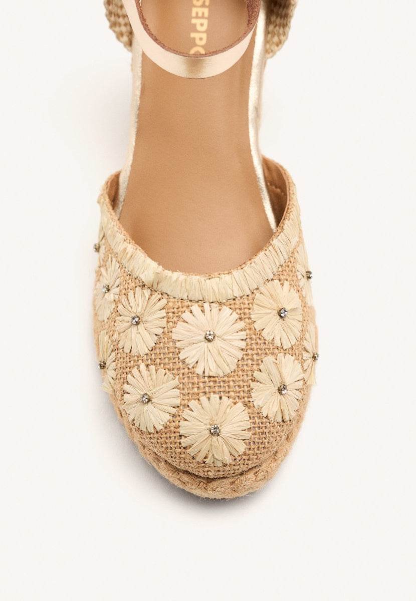 EMBROIDERED LEATHER ESPADRILLES AND RAFFIA WEDGE BENNETT