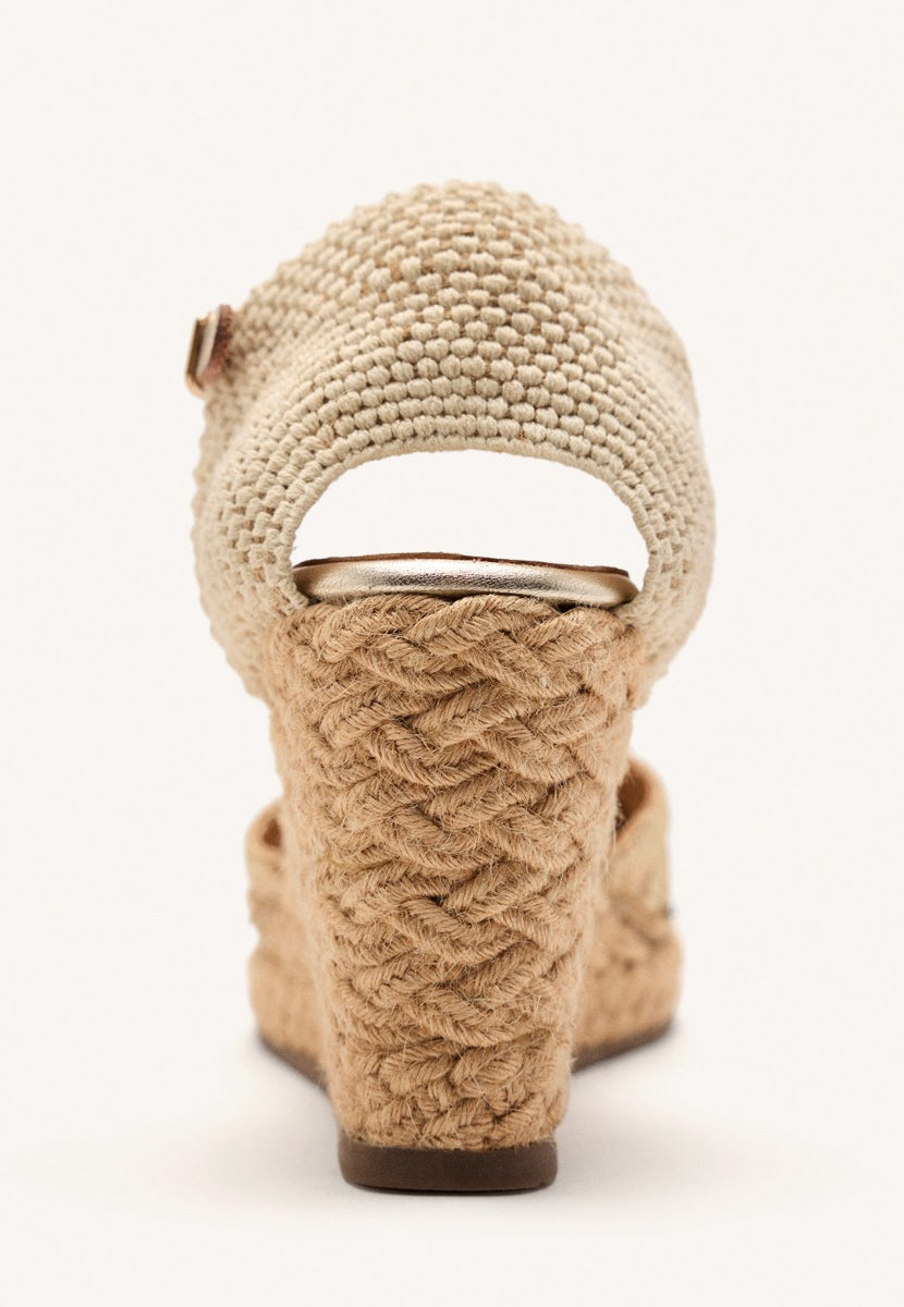 EMBROIDERED LEATHER ESPADRILLES AND RAFFIA WEDGE BENNETT