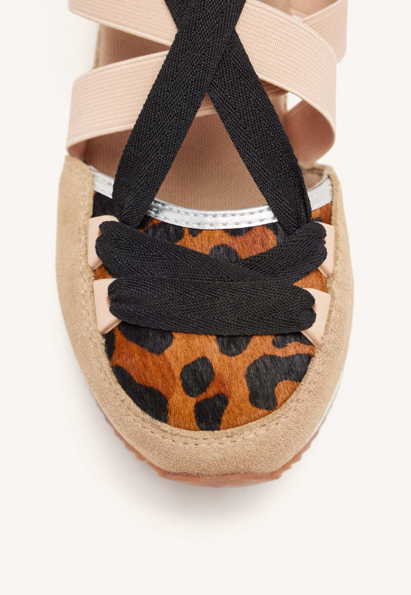 OPEN COW LEATHER SNEAKERS WITH RAFFIA WEDGE LUDLOW