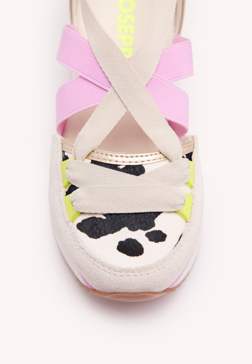 OPEN LEOPARD LEATHER SNEAKERS AND RAFFIA WEDGE LUDLOW