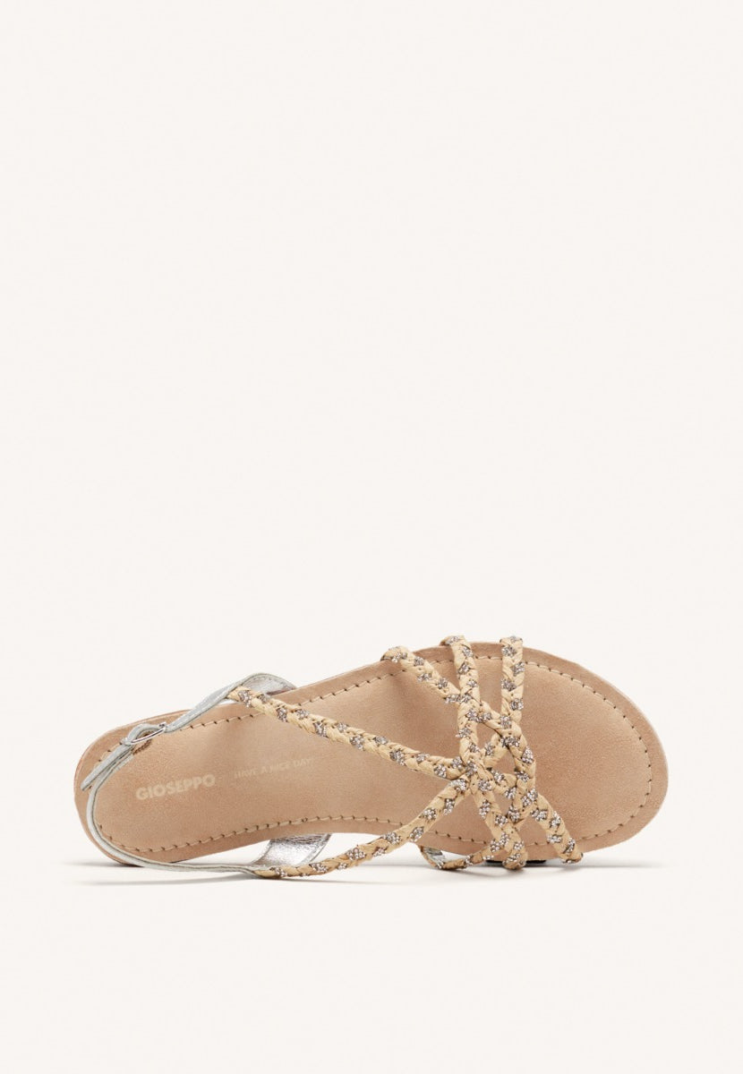 SANDALES PLATES CUIR, RAPHIA ET PAILLETTES WIOTA