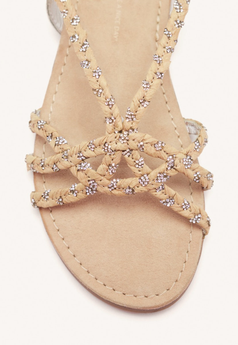 SANDALES PLATES CUIR, RAPHIA ET PAILLETTES WIOTA