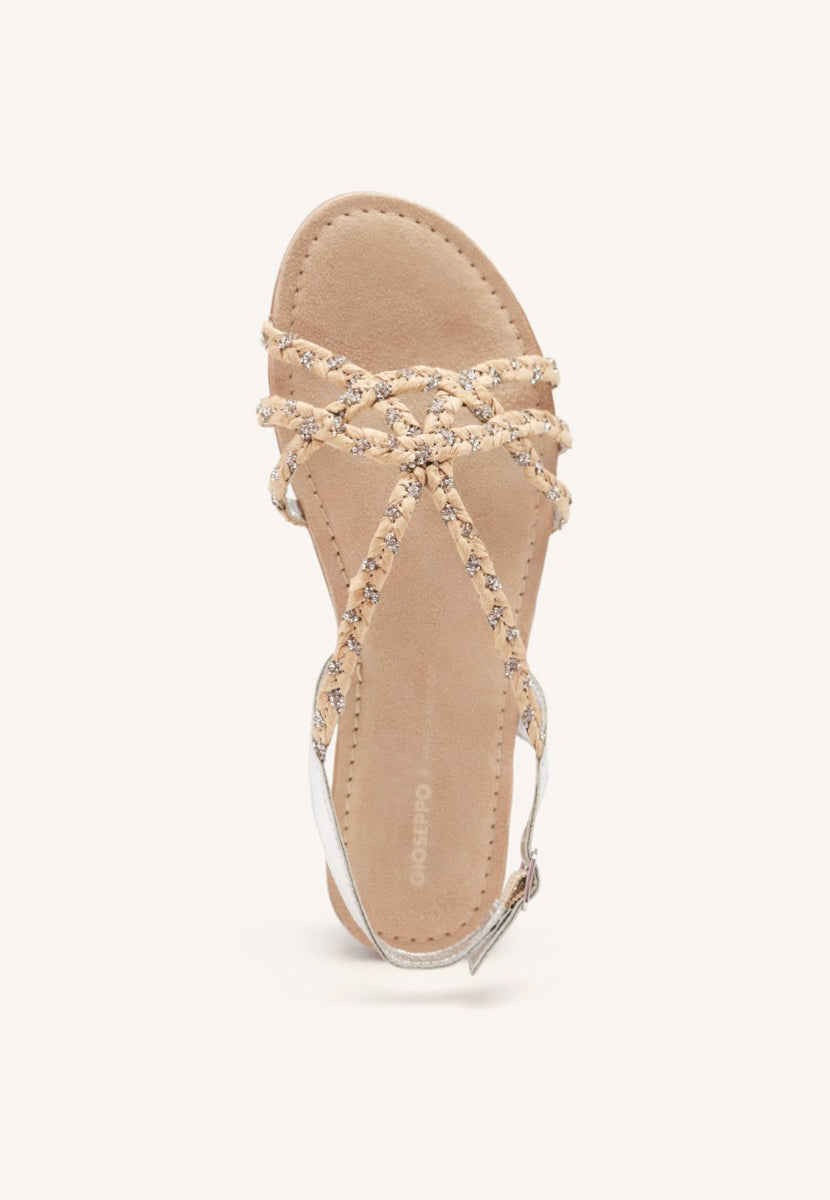SANDALES PLATES CUIR, RAPHIA ET PAILLETTES WIOTA
