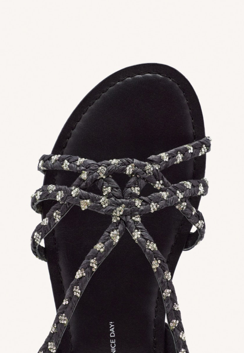SANDALES PLATES CUIR, RAPHIA ET PAILLETTES WIOTA