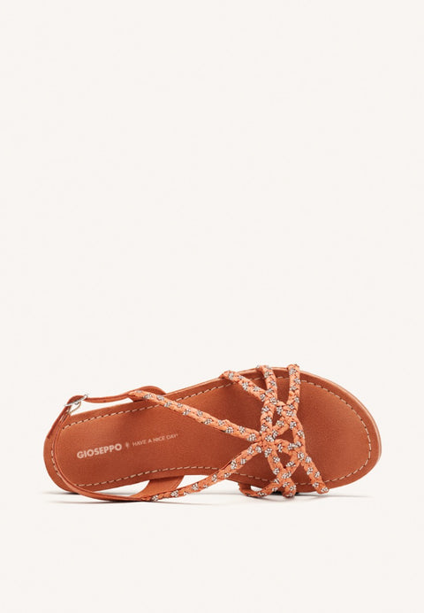 LEATHER AND RAFFIA FLAT SANDALS WIOTA