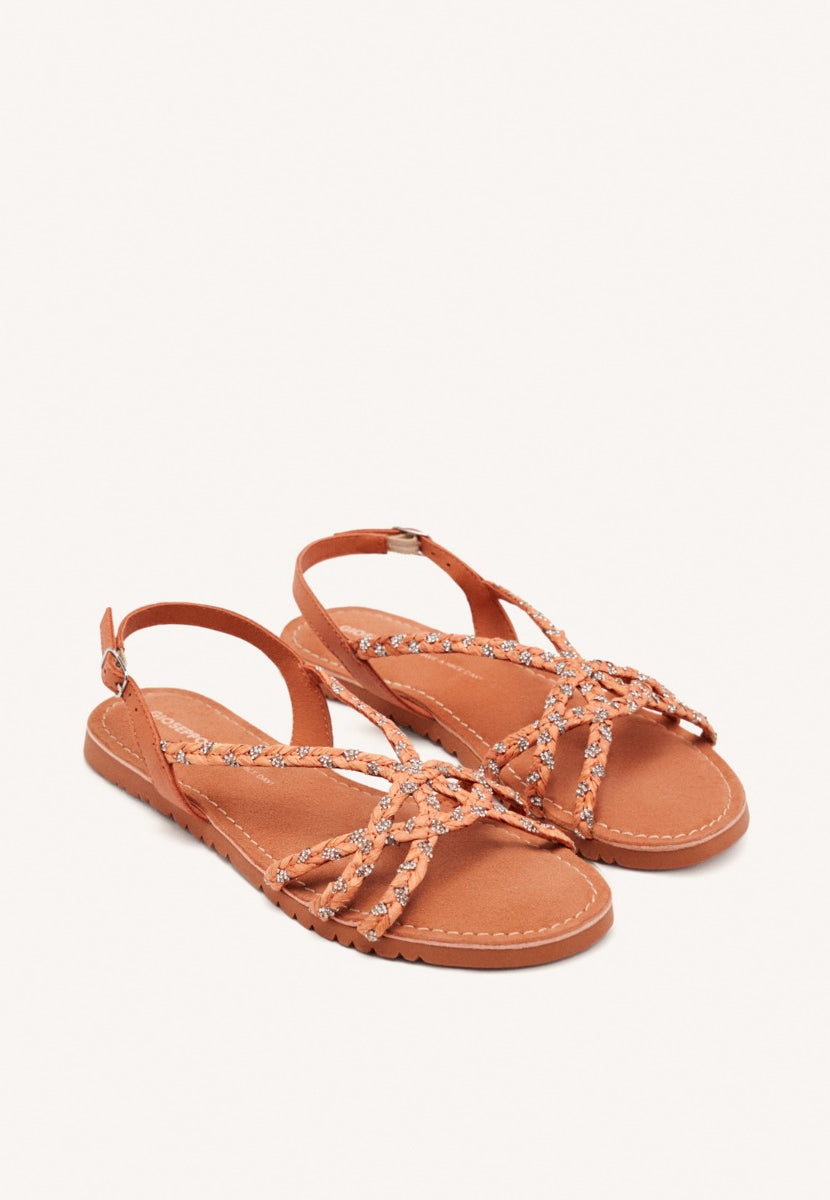 SANDALES PLATES CUIR, RAPHIA ET PAILLETTES WIOTA