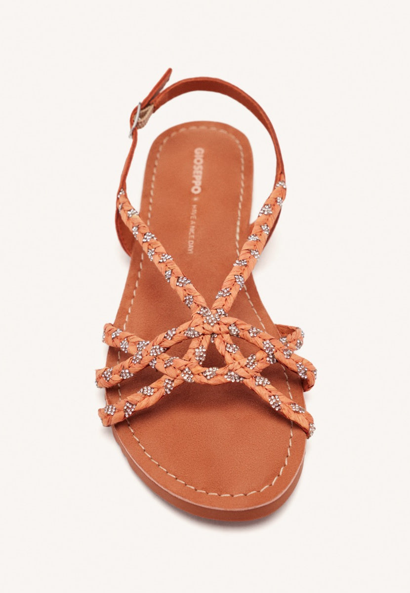 SANDALES PLATES CUIR, RAPHIA ET PAILLETTES WIOTA