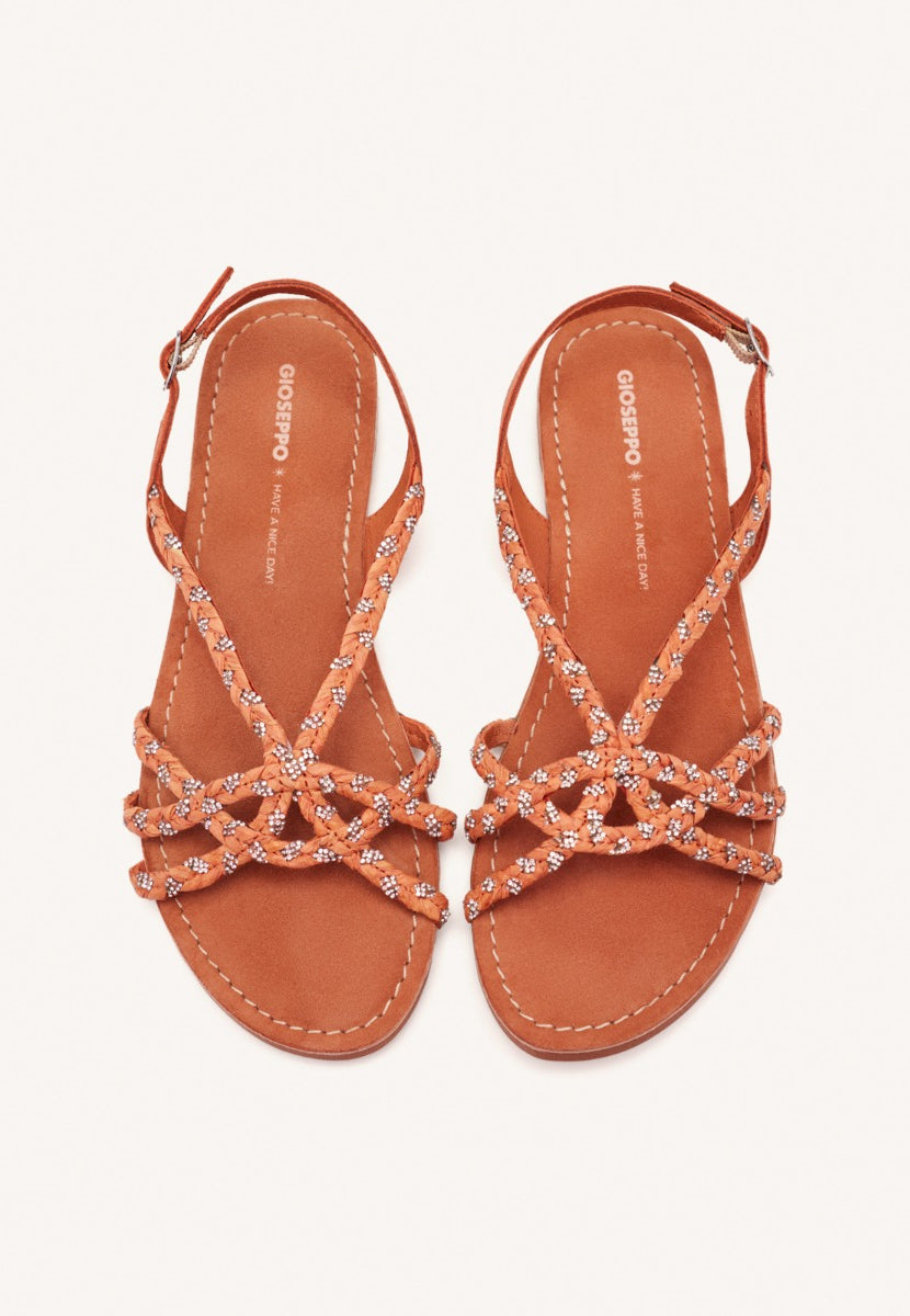 SANDALES PLATES CUIR, RAPHIA ET PAILLETTES WIOTA