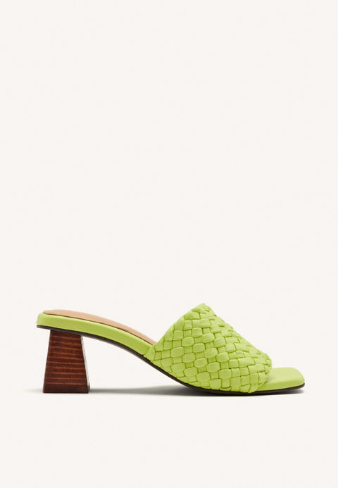 BRAIDED LEATHER HIGH HEEL MULES SANDALS COLRAIN