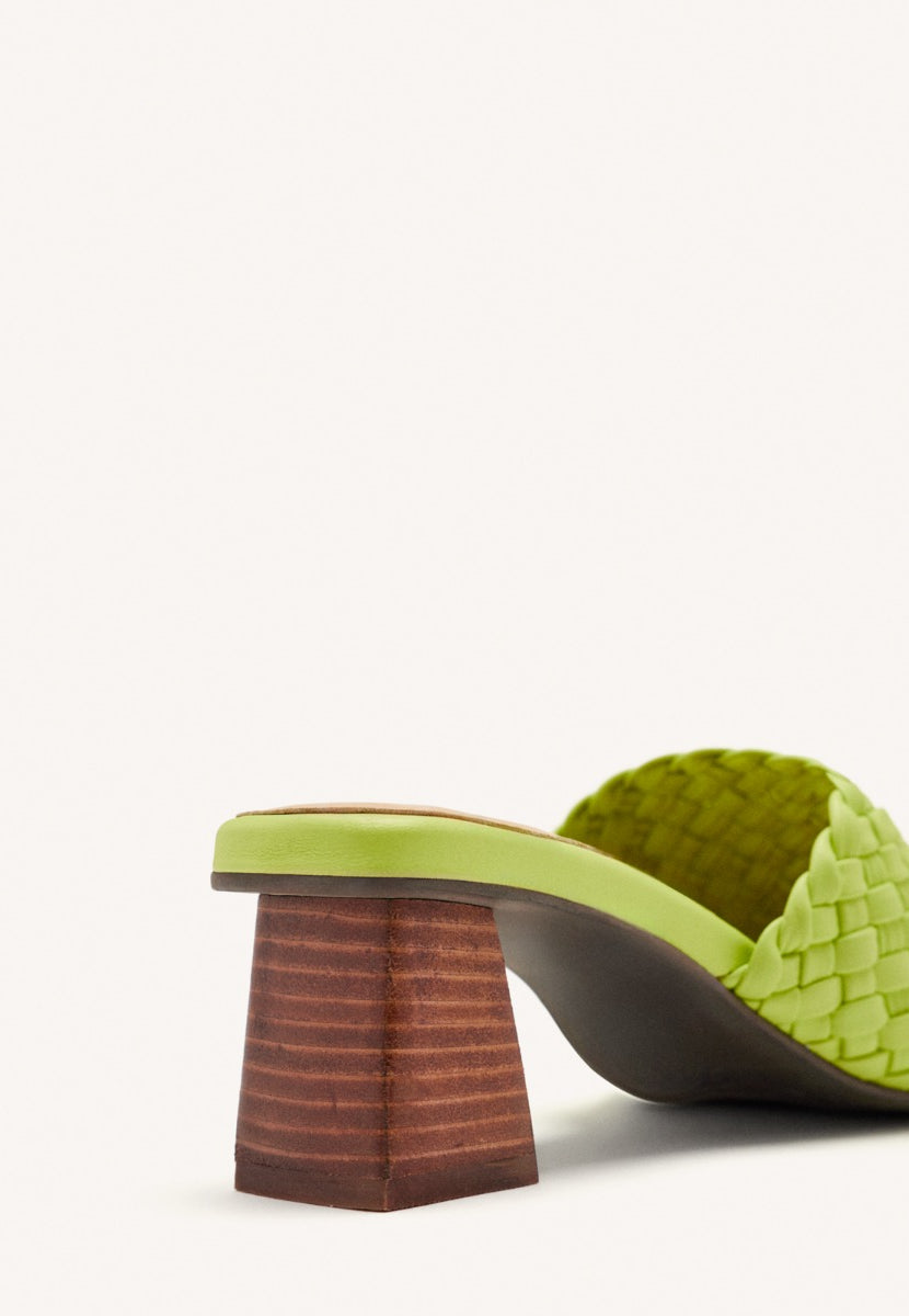 BRAIDED LEATHER HIGH HEEL MULES SANDALS COLRAIN