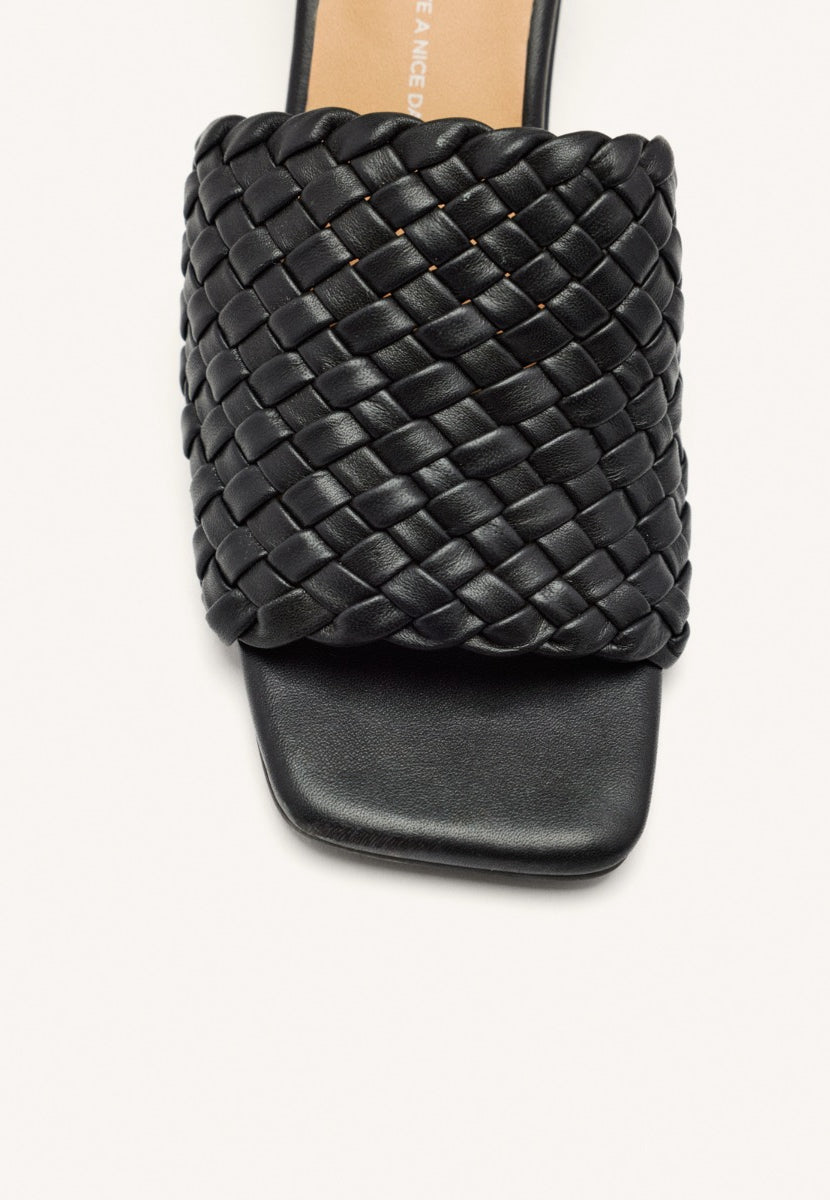 BRAIDED LEATHER HIGH HEEL MULES SANDALS COLRAIN