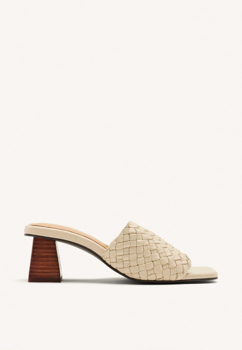 BRAIDED LEATHER HIGH HEEL MULES SANDALS COLRAIN