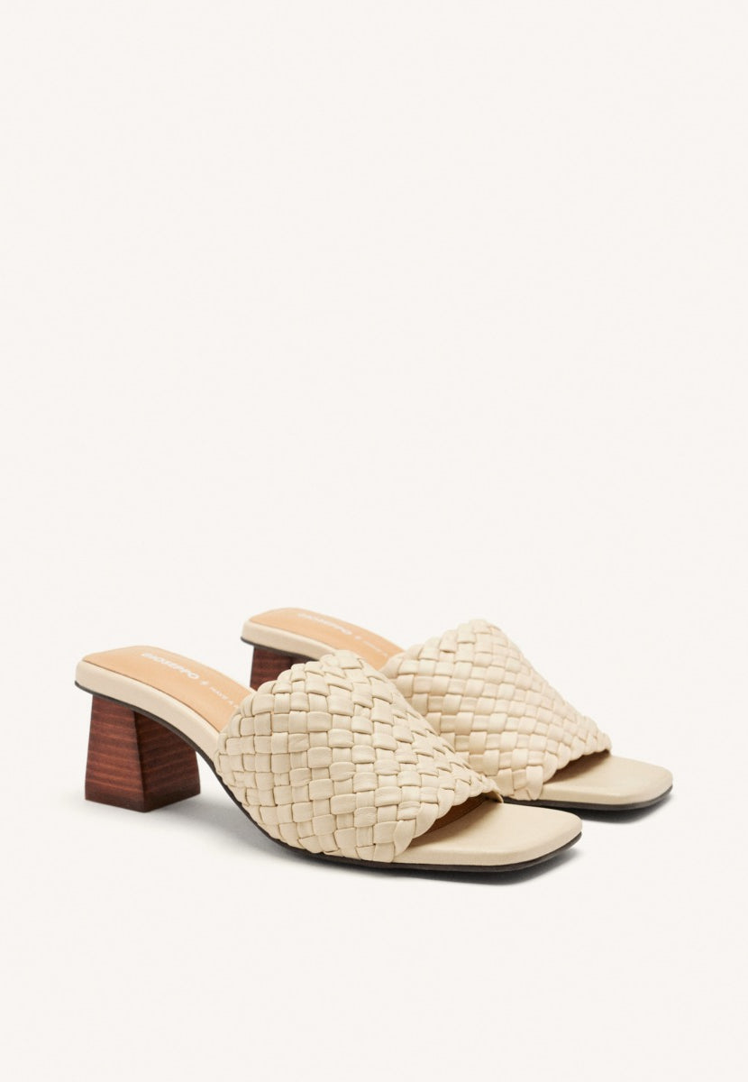BRAIDED LEATHER HIGH HEEL MULES SANDALS COLRAIN