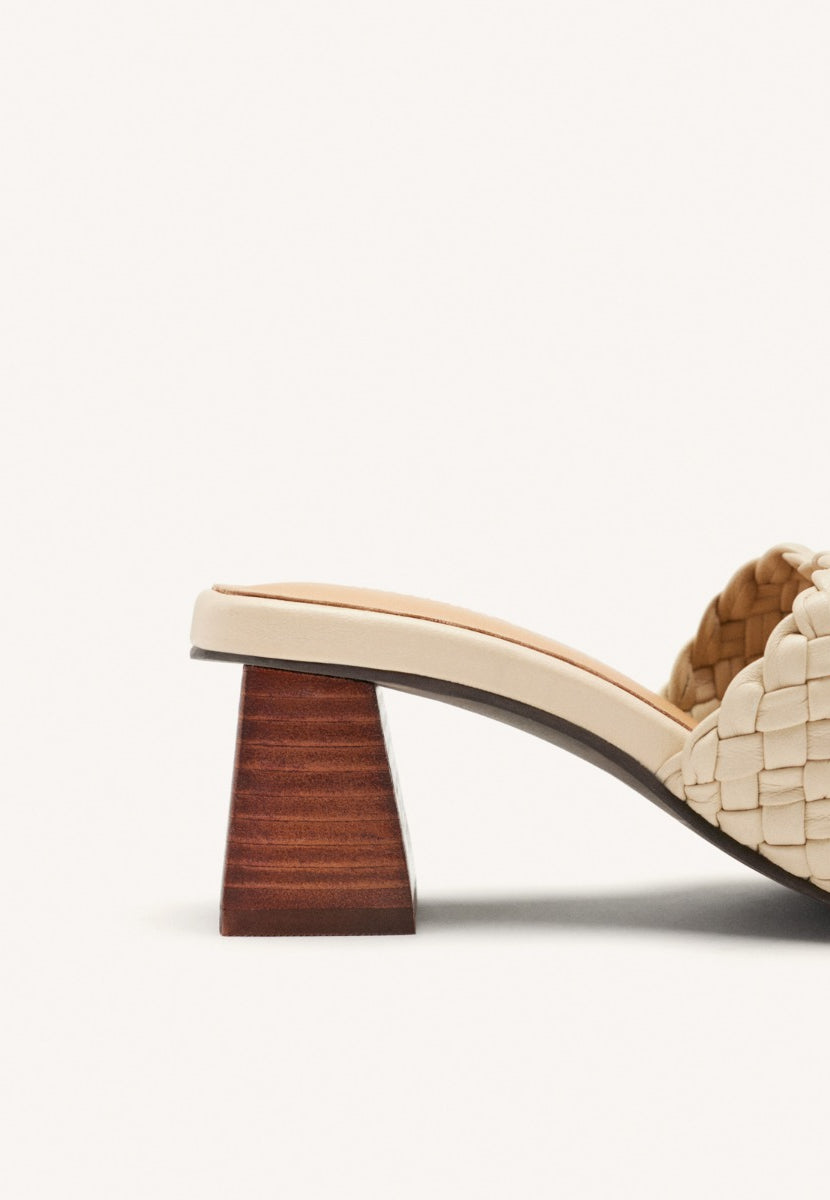 BRAIDED LEATHER HIGH HEEL MULES SANDALS COLRAIN