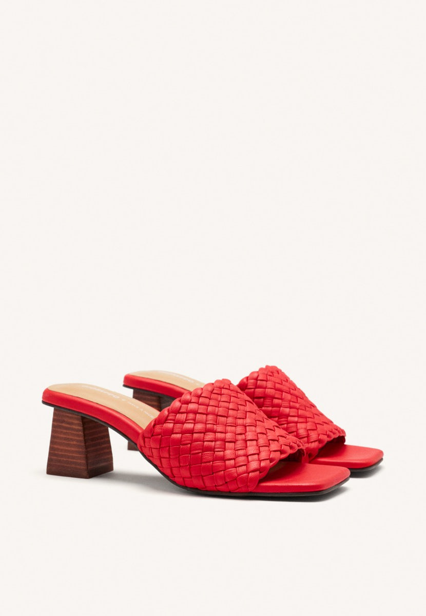 BRAIDED LEATHER HIGH HEEL MULES SANDALS COLRAIN