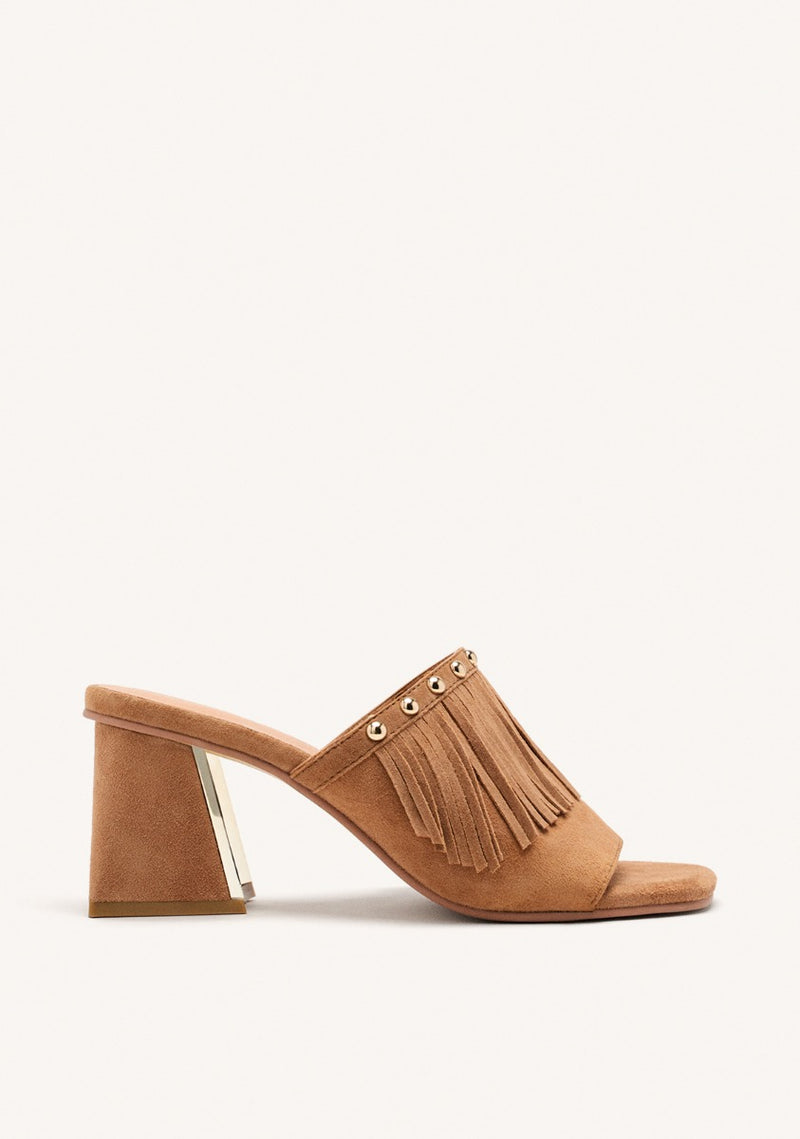 LEATHER FRINGE HEEL MULES SANDALS DIXFIELD