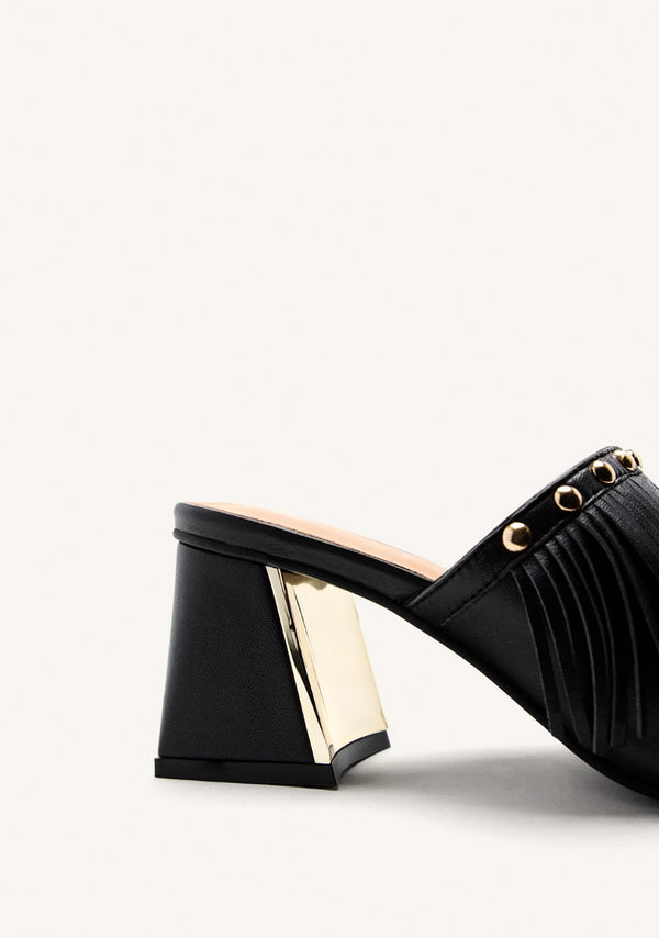 LEATHER FRINGE HEEL MULES SANDALS DIXFIELD