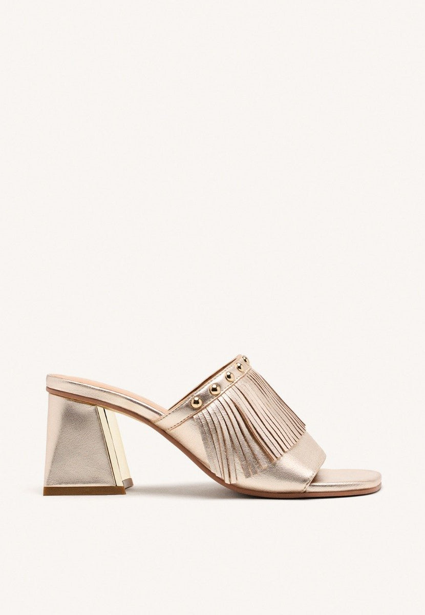 LEATHER FRINGE HEEL MULES SANDALS DIXFIELD
