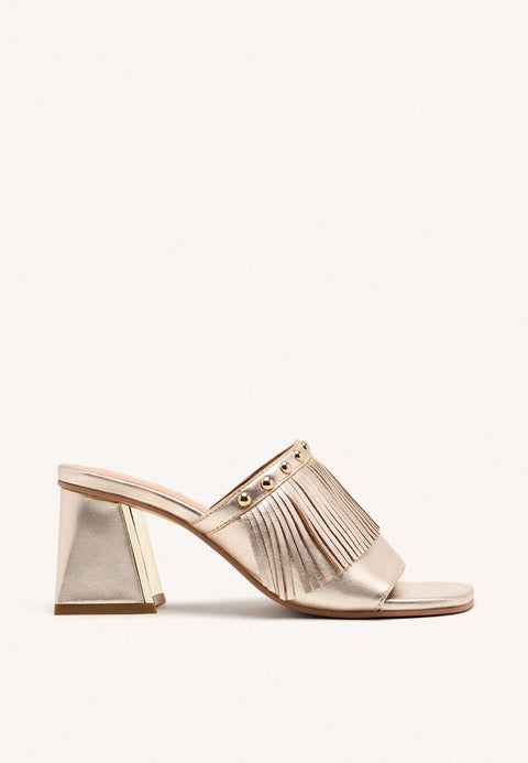 LEATHER FRINGE HEEL MULES SANDALS DIXFIELD