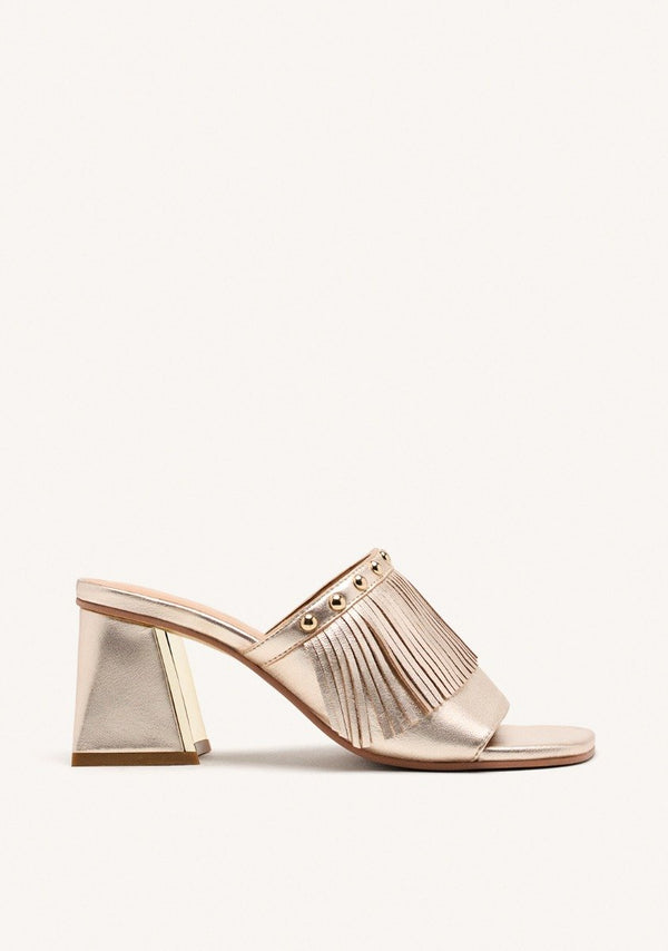 LEATHER FRINGE HEEL MULES SANDALS DIXFIELD